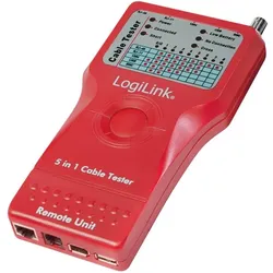 LogiLink Kabeltester 5-in-1, RJ45, RJ11, USB, BNC, FireWire, mit Remote Einheit