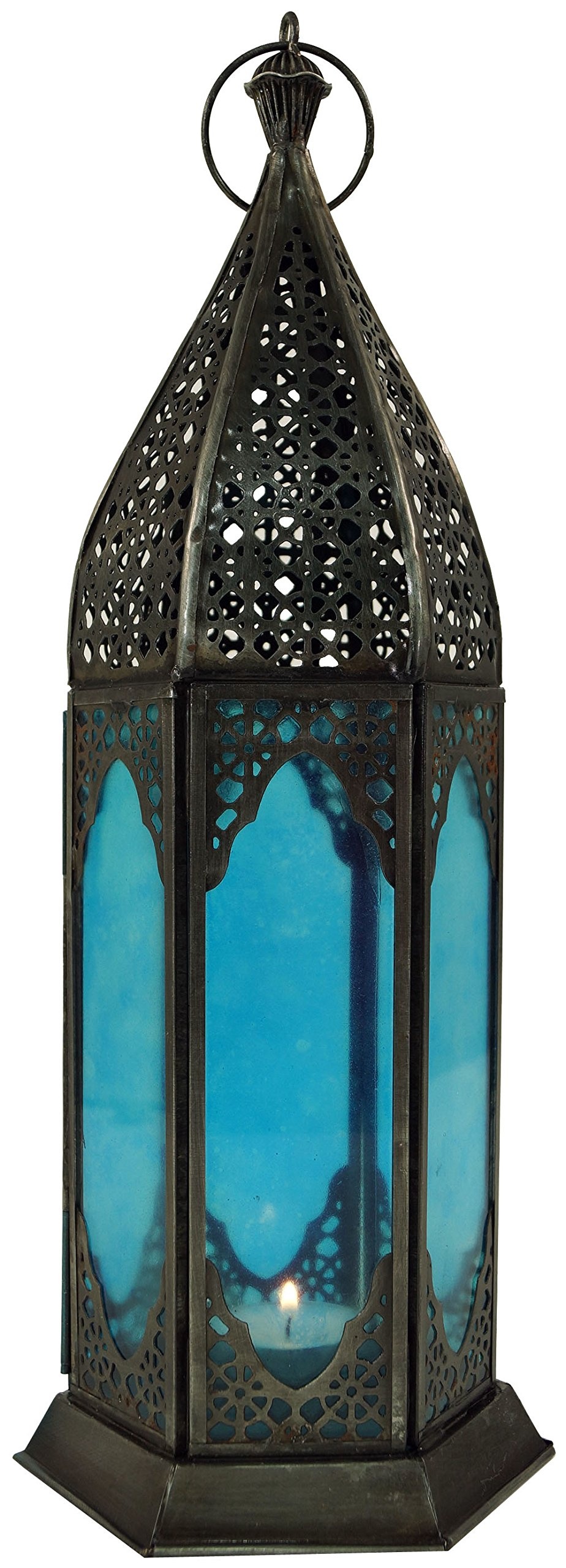 GURU SHOP Orientalische Metall/Glas Laterne in Marrokanischem Design, Windlicht, Türkis, Eisen, Farbe: Türkis, 35x11,5x11,5 cm, Orientalische Laternen