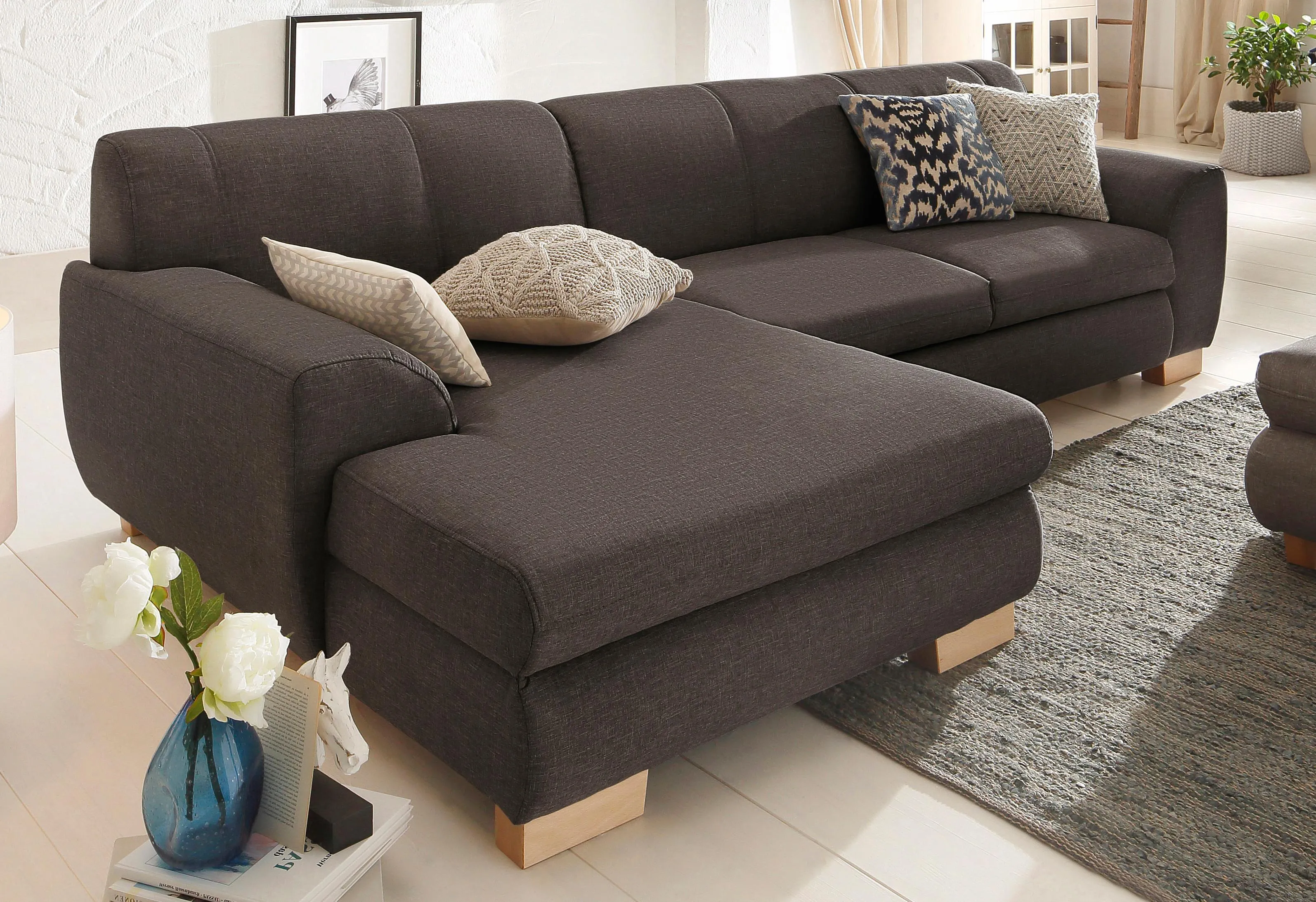 Ecksofa HOME AFFAIRE "Nika L-Form", braun, B:277cm H:84cm T:84cm, Struktur fein (100% Polyester), 100% Polyester/ 85% Polyester+15% Polyacryl Melrose/Struktur, Sofas, Polsterecke, Struktur fein oder Melrose/Struktur, mit Bettfunktion