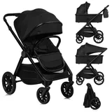 lionelo Layla 2in1 Babywanne und Buggy bis 22n kg, Babywanne bis 9 kg, 360° Schwenkbare PU-Räder, XXL Verdeck - Schwarz - Schwarz