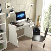 Dmora Schreibtisch Calendula, Moderner Schreibtisch mit Schublade, Studier - oder Bürotisch für PC - Buchhalter, 100% Italy, 90x60h80 Weiß und Beton - Weiß