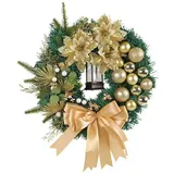 MAGICSHE Adventskranz Weihnachtskranz Künstlicher, Weihnachtsdeko Kranz Haustür mit Lichtern, 40cm Künstlich Adventskranz für Weihnachtsdekoration goldfarben