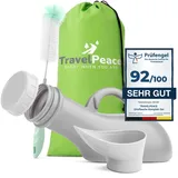 TRAVELPEACE® - Urinflasche - 3in1 Komplett Set - mit Komfort Hygienebürste - inkl. Blickschutz-Beutel - Urinal Frauen und Männer