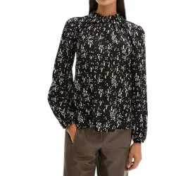 Damen Sommer-Bluse mit Seidenanteil dünne Woll-Bluse Crinkle-Tunika Langarm-Shirt 974161 Schwarz - 54