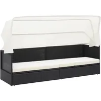 vidaXL Gartensofa mit Sonnendach Sonnenliege Gartenliege Lounge Gartenbank Gartenbett Sofa Gartenmöbel Liege Relaxliege Sofabett Schwarz Poly Rattan