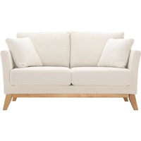 Skandinavisches 2-Sitzer-Sofa mit abnehmbarem Bezug in Weiß mit Bouclé-Wolleffekt und Holzfüßen OSLO