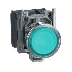 Schneider Electric XB4BW33B5 Leuchtdrucktaster, Harmony XB4, Metall, 22mm, grün, unbeschriftet, universelle LED, glatte Kalotte, 1S+1Ö, 24V ACDC