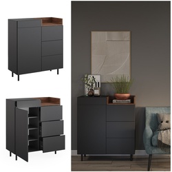 Vicco Kommode Anika, 89 x 100 cm, Anthrazit Walnussbraun mit Tür, 4 Schubfächer