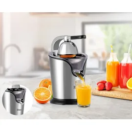 Zilan Elektrische Zitruspresse | Entsafter | Edelstahl | Elektrische Saftpresse | Longlife-Motor | 500 Watt | Auto-Start-Stop | Edelstahlsieb | 2 S... - Silber/Schwarz