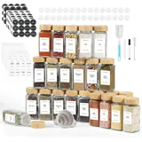 luxuskollektion 24er Set 120ml Gewürzgläser Eckig Holzdeckel Etikett Pinsel
