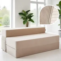 Schlafsofa 140 cm breit – Cord Sofa Beige – Klappsofa & Gästebett mit Cord-Bezug – 19 cm Memory Foam Matratze – Waschbar 30°C – 110 kg – Gästezimmer, Kinderzimmer & Wohnzimmer – OEKO-TEX Standard 100