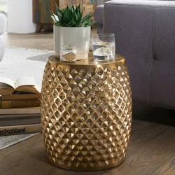 Kadima Design Orientalischer Beistelltisch `Enns`: Hammerschlag-Aluminium, runde Form, kratzfrei. Gold, 32x32x42 cm