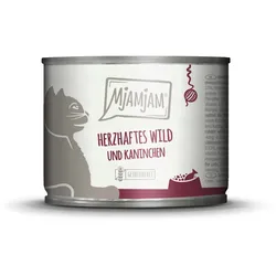 MJAMJAM Leckere Mahlzeit 200g Dose Katzennassfutter 6 x 200 Gramm herzhaftes Wild & Kaninchen an fruchtigen Heidelbeeren