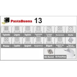 Sirge PASTABUONA Frische Nudelmaschine bis zu 720 g Nudeln – 13 Matrizen – 260 Watt – Brot- und Pizza-Set