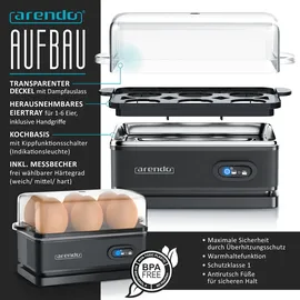 Arendo Frühstücks-Set Edelstahl Wasserkocher 1,5 l Schwarz