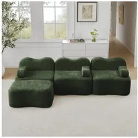 HAUSS SPOLE Loungesofa tiefe Sitzkissen,Dreisitzer Relaxsofa mit Wellenform & 1 Hocker,Grün grün