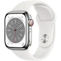Apple Watch Series 8 GPS + Cellular 41 mm Edelstahlgehäuse silber, Sportarmband weiß