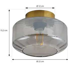 LINDBY Deckenleuchte Hildur, rauchgrau, Glas, Ø 22 cm