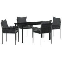 VidaXL 5-teiliges Garten-Ess-Set mit Kissen Schwarz Poly-Rattan
