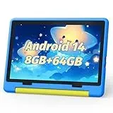 Cheerjoy Kinder Tablet 10 Zoll Android 14 Tablet für Kinder im Alter von 3-12 Jahren, Octa-Core, 8+64GB(TF 1TB), Kindersicherung, vorinstalliertes KIDOZ, 5G WiFi Tablet PC mit stoßfester Hülle-Blau