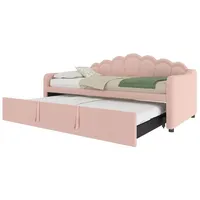SOFTWEARY Schlafsofa mit LED-Beleuchtung, Liegefläche von 90 auf 180 cm erweiterbar, Polsterbett mit Lattenrost, Samt rosa