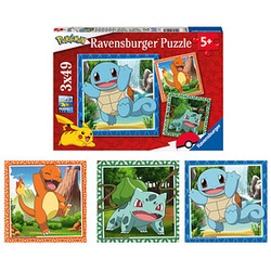 Ravensburger Pokémon Glumanda, Bisasam und Schiggy Puzzle 3x 49 Teile