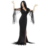 Smiffys Hexen-Kostüm Black Vamp Kostüm, Kostümkleid im Stil der klassischen Morticia schwarz L