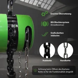 Baumarktplus Kettenzug rund 1 t Tragkraft - 3 m Hubhöhe - Einzelbremse HSZ Flaschenzug Hebezug Seilzug