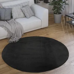 Teppich PACO HOME "Cadiz 630", schwarz, H:14mm Ø:160cm, Polyester, Teppiche, Kurzflor, Uni-Farben, besonders weich, waschbar, Wohnzimmer