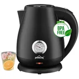 HOMELUX Wasserkocher Retro mit Temperaturanzeige Edelstahl Vintage Teekocher, 1,7L, 1.7 l, 2200 W, Vintage Design mit Kalkfilter, 1,7 Liter für Kaffee, Tee schwarz