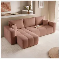 Fun Möbel Ecksofa Schlafsofa LEROS mit Ottomane in Verloursstoff Manila, mit Bettkasten, inkl. 3 Rückenkissen und 2 Zierkissen rosa