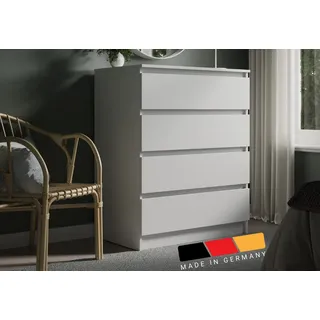 home collective Kommode mit 4 Schubladen 80x100 cm Kommode weiß schmal Holz Schrank Sideboard Highboard Anrichte Organizer Breite 80 cm Höhe 100 cm