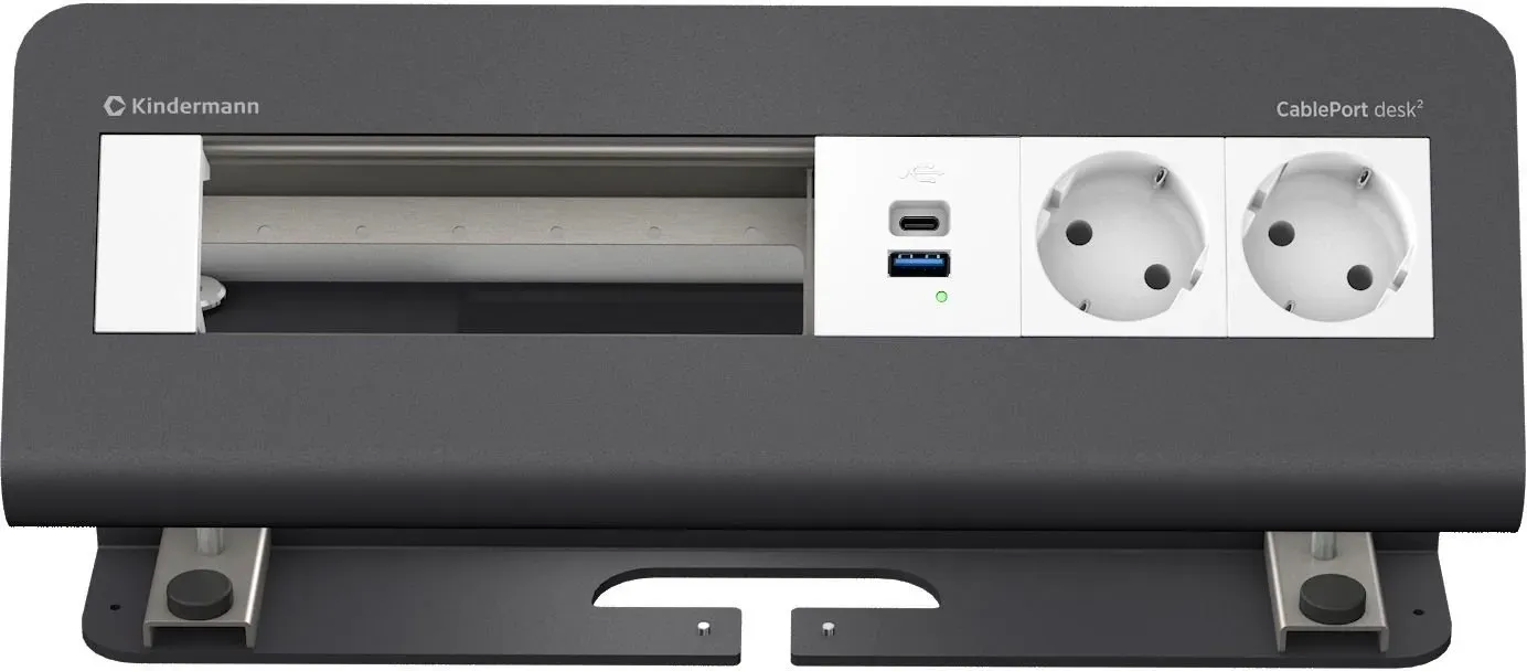 Kindermann CablePort desk2 6-fach - 2x Schuko + USB-A/C-Charger (QC3.0 + PD3.0) ...