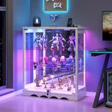 TAGELIER Glasvitrine Stehend mit LED Beleuchtung – Klein Vitrinenschrank mit Schloss und verstellbaren Regalen Sammlervitrine, 3-stufige Abschließbar Vitrine, Weiß