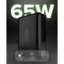 SBS NanoTube Powerbank für Computer, Smartphones, Tablets mit USB-C, und USB-A, Schwarz