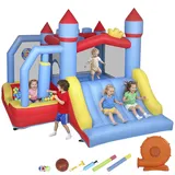 5-in-1-hüpfburg Mit Gebläse, Aufblasbarer Wasserparkanlage, Rutschen, Trampolin, Mehrfarbig