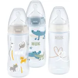 NUK PP-Flasche 3er Pack First Choice Plus 300 ml + Silikon-Sauger Gr. M - Temperature Control - Blau