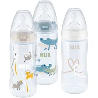 NUK PP-Flasche 3er Pack First Choice Plus 300 ml + Silikon-Sauger Gr. M - Temperature Control - Blau