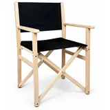 Regiestuhl klappbar aus Holz – Klappstuhl mit schwarzem Stoffbezug – Faltbar & tragbar – Leichter Holzstuhl für Camping Terrasse Balkon Bar & Restaurant