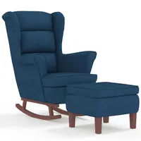 VidaXL Schaukelsessel und Hocker mit Holzbeinen Blau Samt