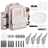 VEVOR Picknickrucksack Picknicktasche (20 L) für 4 Personen mit isoliertem Kühlfach & abnehmbarem Flaschen-/Weinhalter, leichter Decke, Teller- und Besteckset zum Wandern Camping, Beige