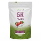 Nutri + Eiweißshake Erdbeere 1 kg - 6k Eiweiß Protein Pulver mit Soja Erbse Mandel Sonnenblume - Proteinpulver zuckerfrei + kalorienarm - Eiweißpulver