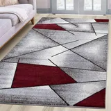 oKu-Tex Teppich Wohnzimmerteppich [160x230 cm] weicher Kurzflor grau rot - Roter Teppich für das Wohnzimmer - Carpet Living Room - Modernes geometrisches Design - Deutsche Marke