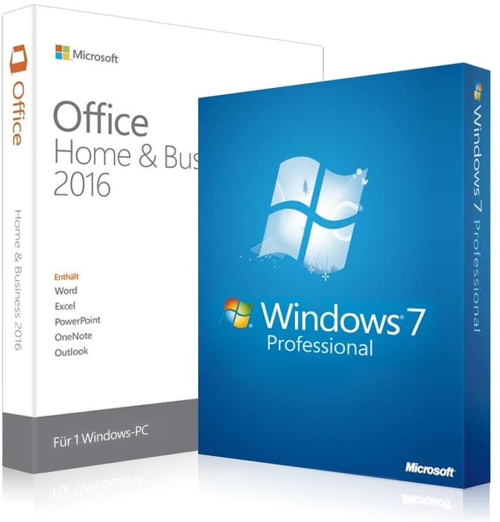 Windows 7 Professional + Office 2016 Home & Business + Lizenzschlüssel