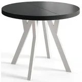 Esstisch Rund Ovo, Esstisch Ausziehbar 80-130 cm, Moderner Wohnzimmertisch und Küchentisch, Schwarz - Schwarz/Weiß