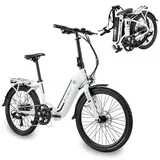 Flebi Elektrofahrrad Faltbar 24" Swan mit Reichweite 70 km und Abnehmbarer Akku 10,4 Ah/374 Wh + 7 Gänge - Unisex E-Bike für Erwachsene und Jugendliche Kompakt und Leicht - Weiß