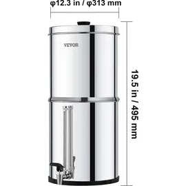 Vevor Schwerkraft Wasserfiltersystem Edelstahl Arbeitsplattensystem 7+8,5L Wasserfiltrationssystem, reduziert Blei und bis zu 99 % Chlor, mit 2 Kohlefiltern und Wasserstandshahn, Camping Wohnmobil