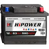 HR HiPower Autobatterie 12V 63Ah 540A ersetzt 44Ah 50Ah 54Ah 55Ah 60Ah 62Ah 64Ah