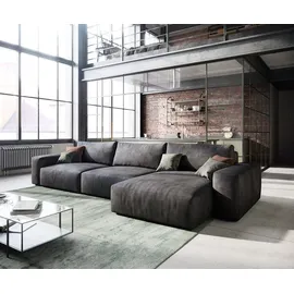 DeLife Ecksofa Lanzo L 360x160 cm Mikrofaser Vintage Anthrazit Recamiere variabel - Grau