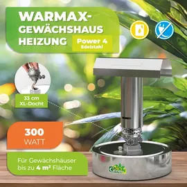 Bio Green BioGreen Paraffin Gewächshausheizung "Warmax Power 4" aus Edelstahl 300 Watt - 40 % längere Brenndauer - Silber